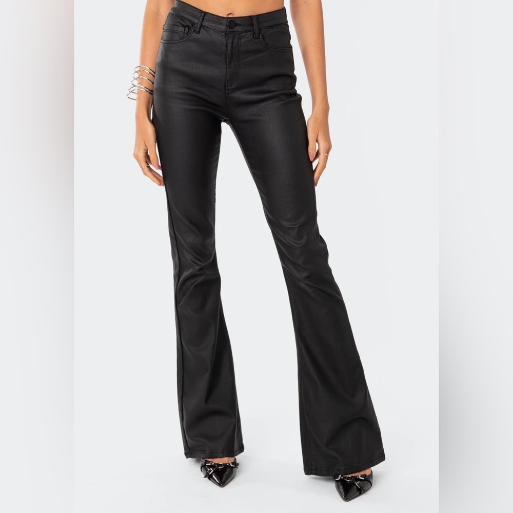 Edikted Luna Faux Leather Flare Pants
